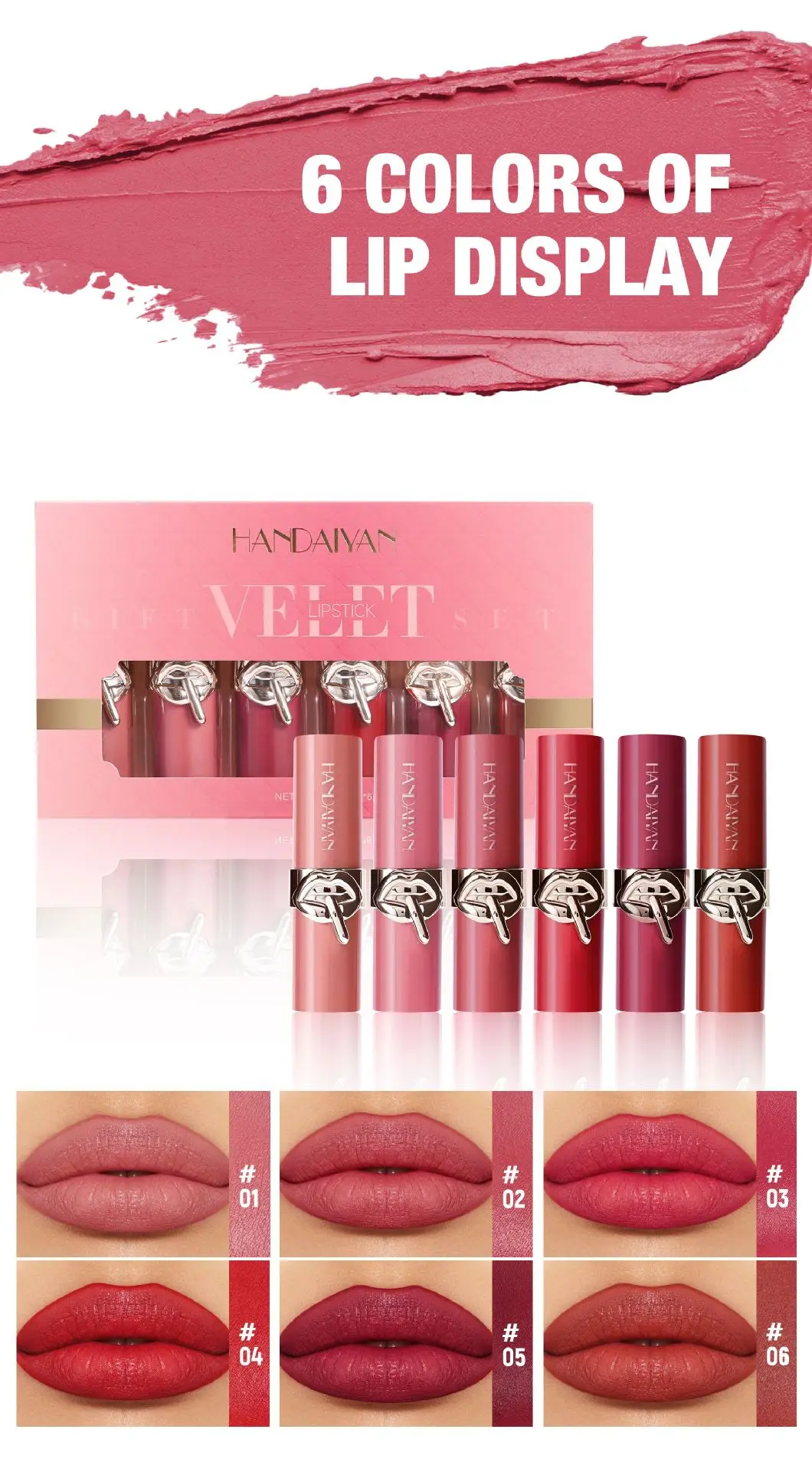 Conjunto de batons mate aveludados à prova de água alta pigmentação_voghion.com