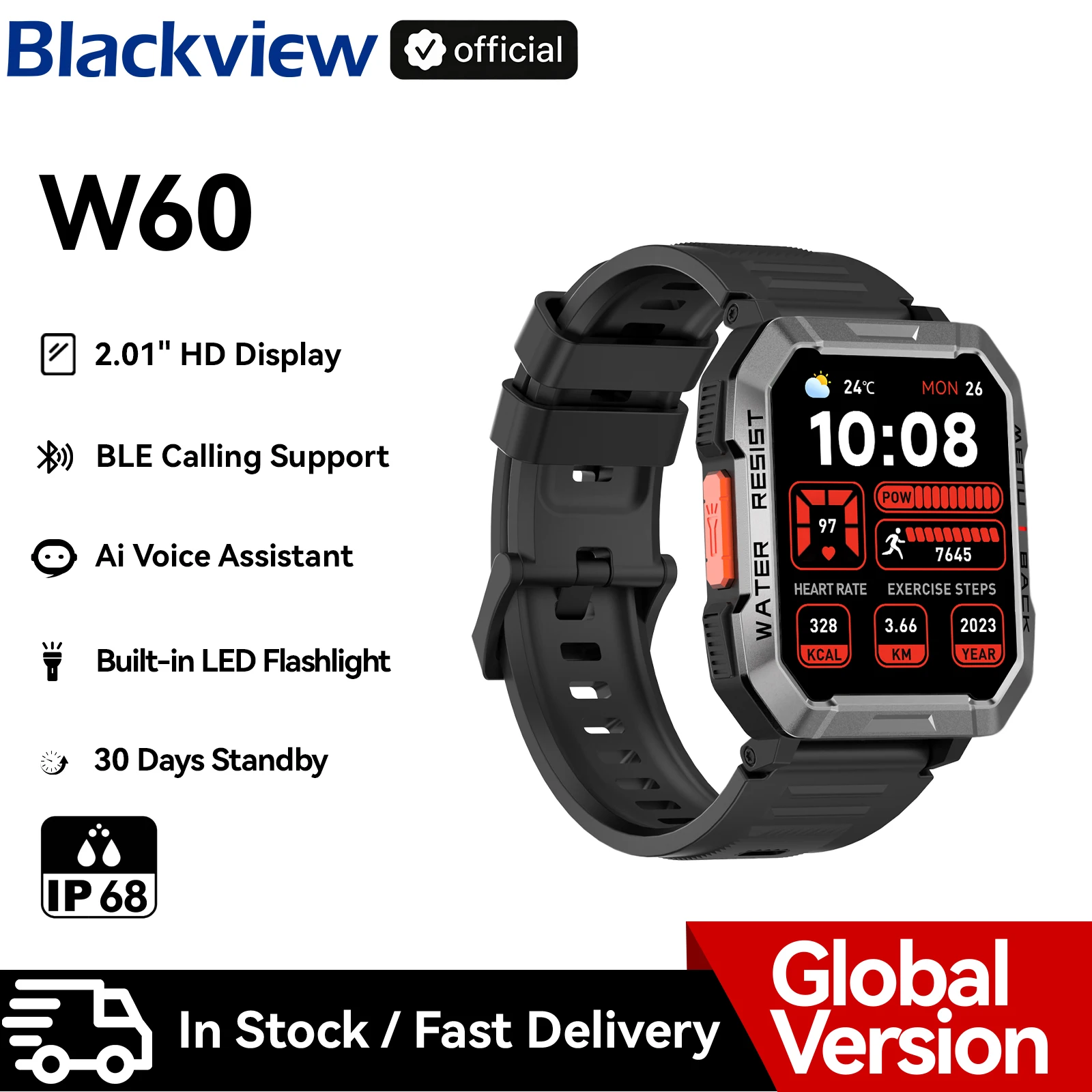Rugged Outdoor Smartwatch with 2.01'' HD Display and Emergency Lighting