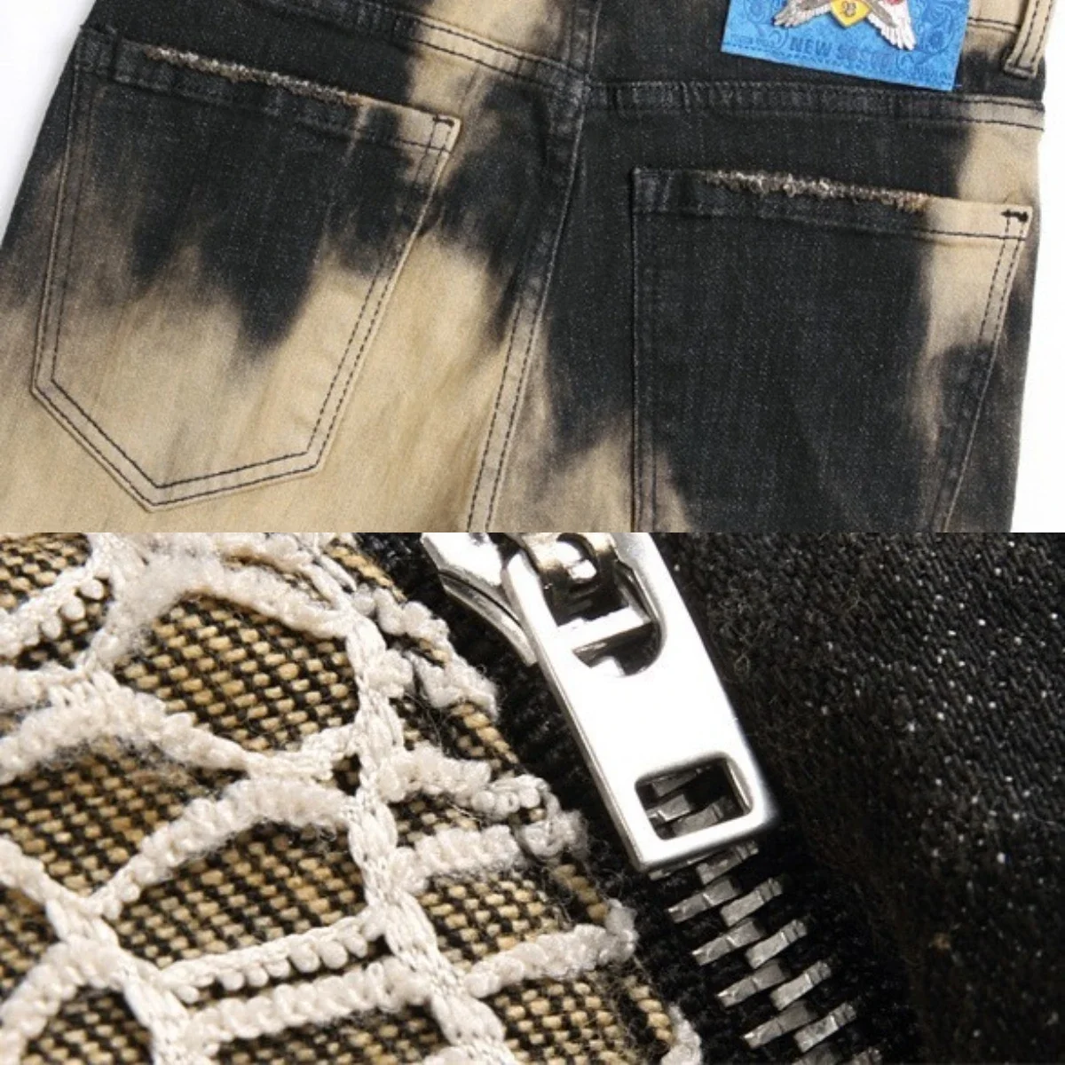 Leopard Tattered Jeans Men's Snake Skin Embroidery Worn High Elastic 3D Inner Embroidery Zipper Bleached Slim Fit Pants Pocket 2