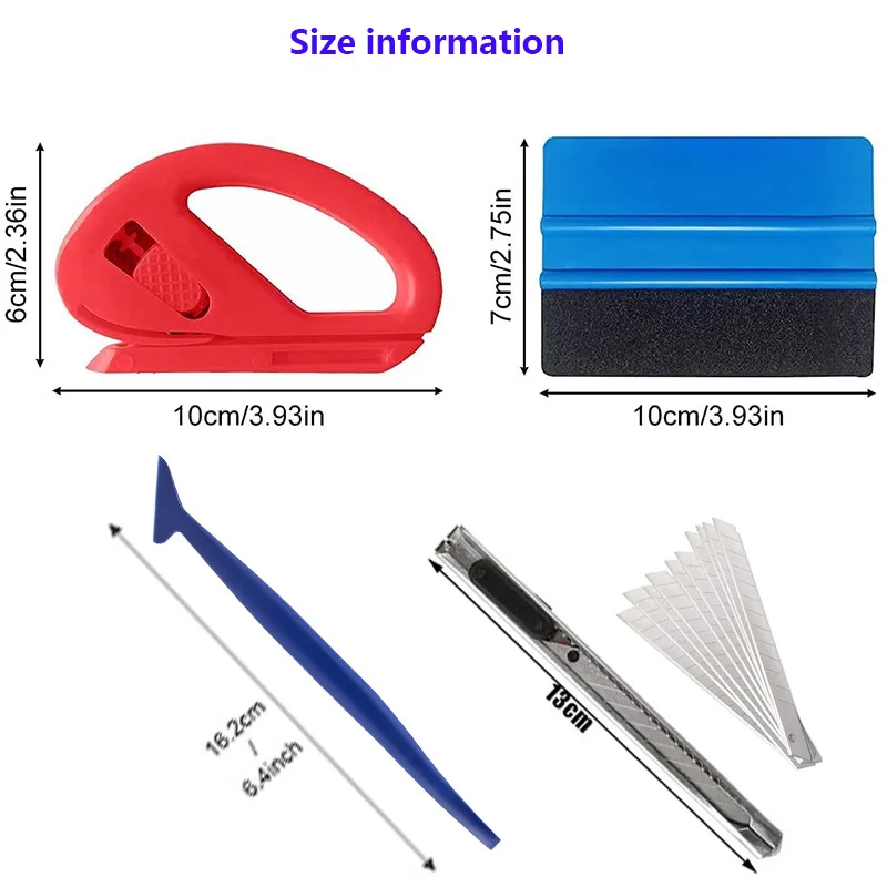 Vehicle Vinyl Wrap Tool Kit Window Tinting Tool 4 Inch Felt Squeegee Retractable 9mm Utility Knife Vinyl Cutter Corner Squeegee