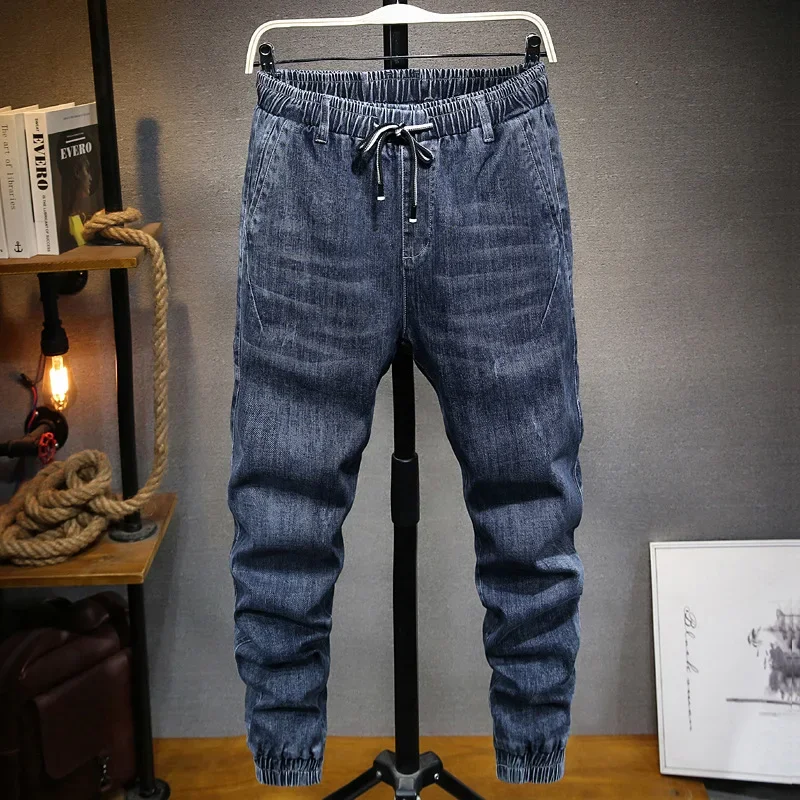 Large size jeans black men's  man plus size harem pants autumn elastic stretch Slim feet trousers 7XL 6XL 5XL 4