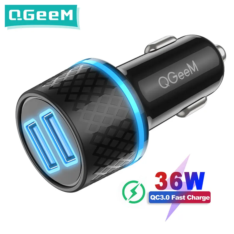 Автомобильное зарядное устройство QGEEM USB-адаптер 36 Вт для iPhone 12 Pro 11 Max Mini два