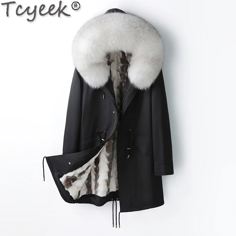 

Tcyeek Natural Mink Fur Coat Man Hood Winter Jackets for Men Clothes Fashion Real Fur Parka Warm Fox Fur Collar Casaco Masculino