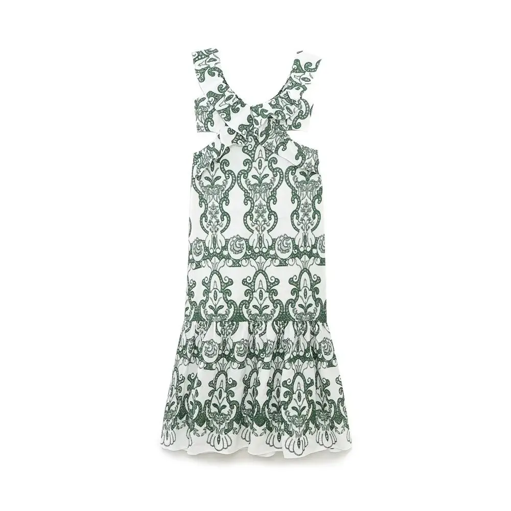 

Europe, America and Summer Women's New Laminated Decorative High Waist Slim Print Dress