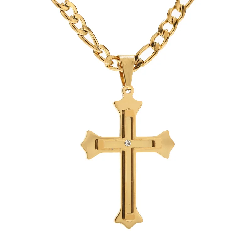 

Stainless Steel Charm 31*45mm Cross Pendant Necklaces Gold Tone Religious Necklace For Jewelry Findings Gifts 24''
