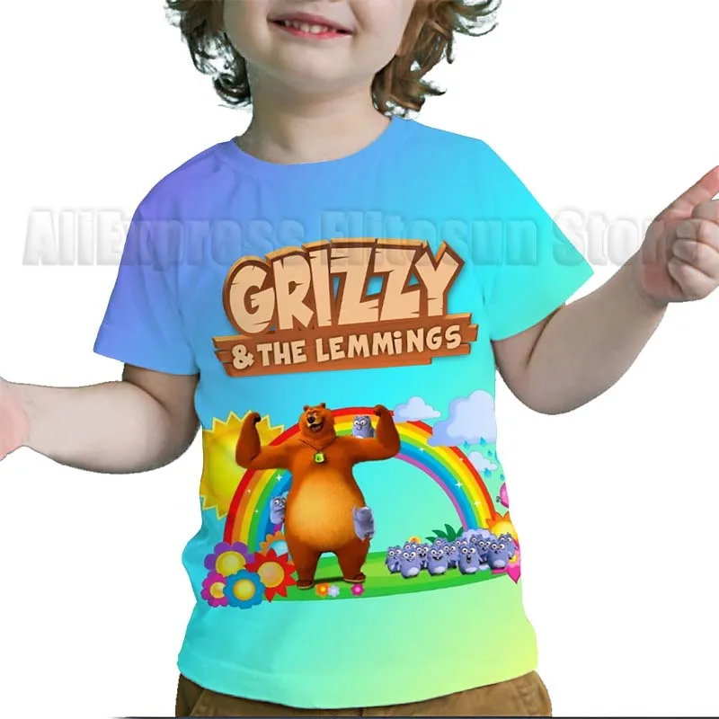 Kids Grizzy and the Lemmings 3D Print T Shirts Children Cartoon T-shirts Toddler Boys Girls Anime T-shirts Streetwear Tee Tops 2
