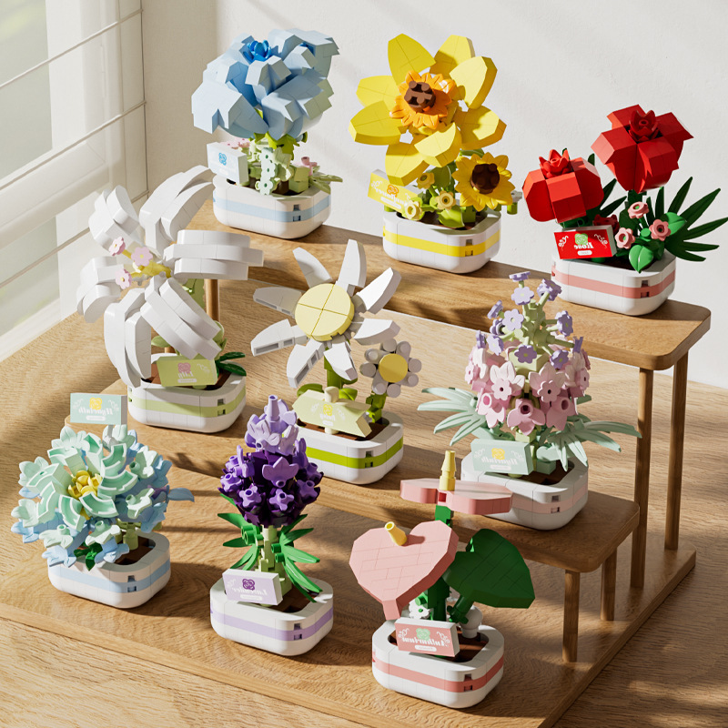 Bouquet Flower Adult Construction Christmas Tree Building Blocks for Children 7 to 10 Years Old Mini Assembled Bricks Girl Gifts