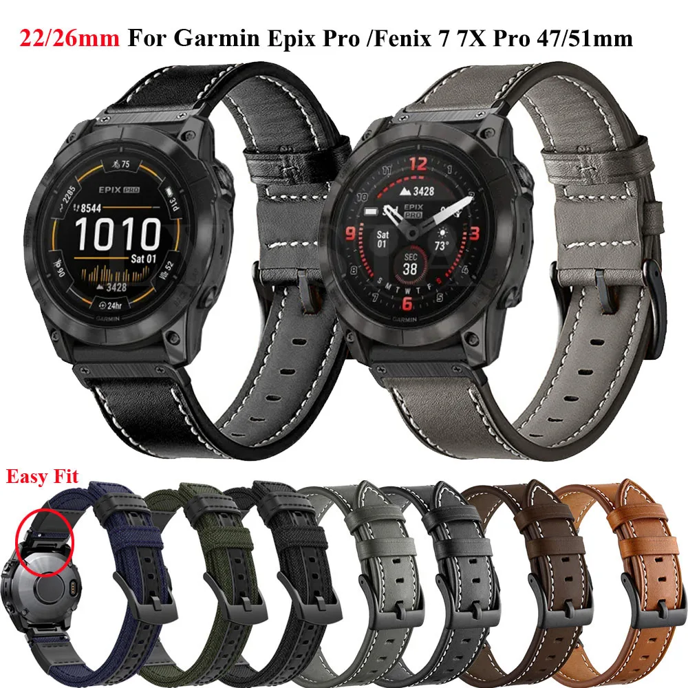 

Ремешок для смарт-часов, кожаный браслет для Garmin Epix Pro/Fenix 7X 7 Pro 47 мм 51 мм, Fenix 6 6X Pro QuickFit, 26 мм 22 мм