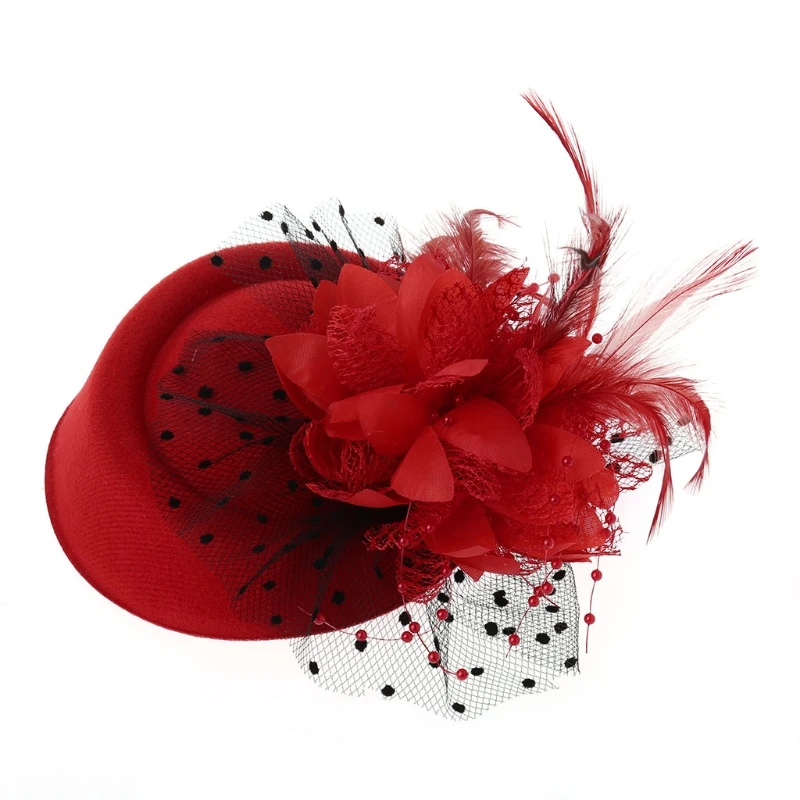 

Fascinators Hats Solid Color Feather Flower Pillbox Hat Cocktail Tea Party Headwear Cap with Veil for Girls and Women