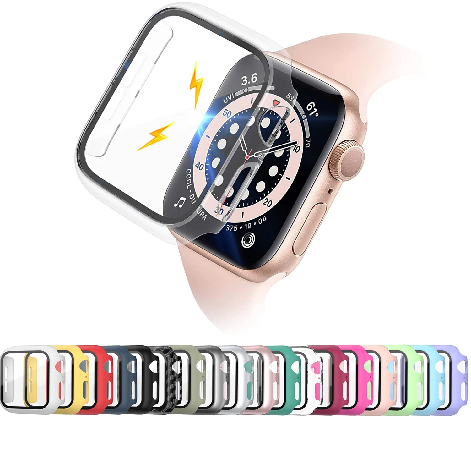 Hard PC Case for Apple Watch Series 45mm 41mm 44mm 40mm 42mm 38mm Tempered Protective Cover for Iwatch Serie 7 6 5 4 3 2 1 SE