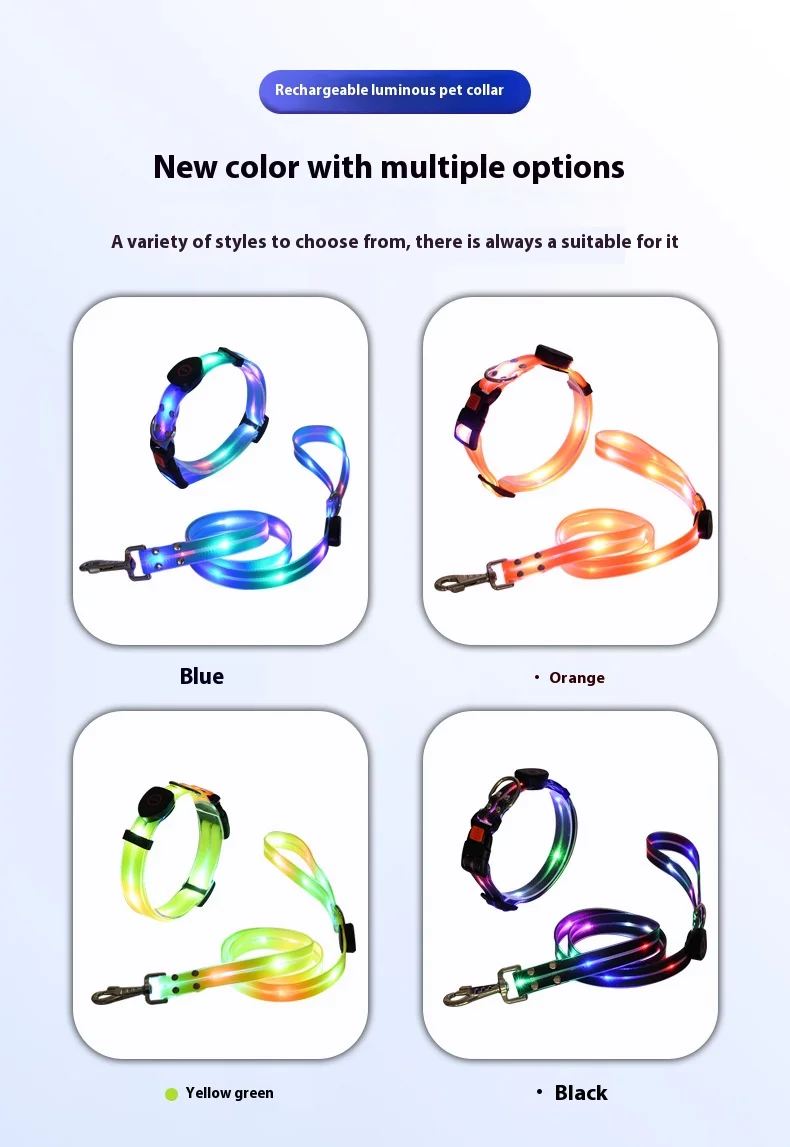 Colorful LED Luminous Collar Rechargeable Luminous Dog Rope Nylon - PeticaDeals