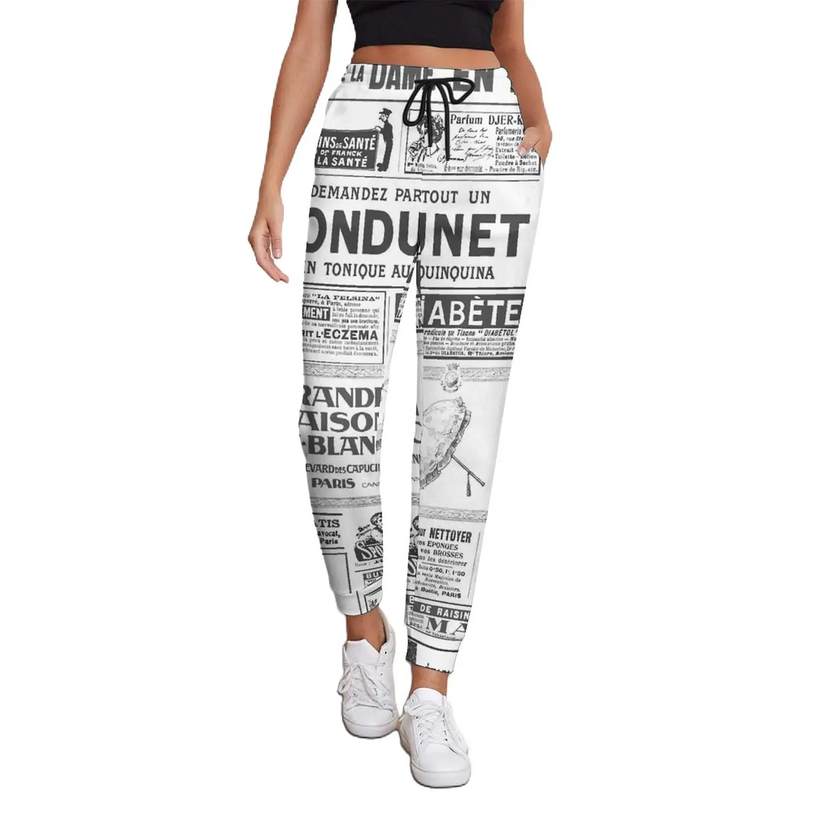 

Vintage Newspaper Baggy Pants Spring Letter Print Trendy Sweatpants Female Y2K Pattern Trousers Big Size 3XL