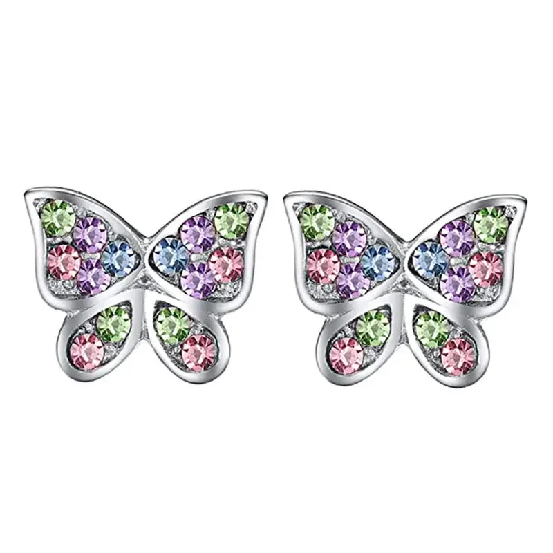 New Cute Unicorn Stud Earrings for Little Girl Kids Crystal Cat Butterfly Rainbow Heart Star Earring Christmas Gift Jewelry