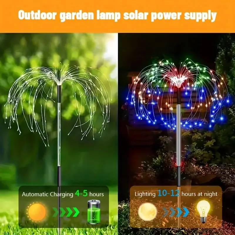 Solar Fireworks LED Lights Luminous Sensor Outdoor Solar Powered Lawn Decoration Lights for Landscape Lawn Sidewalk 4 Pcs solar lights garden light solar decoration light solar spot light