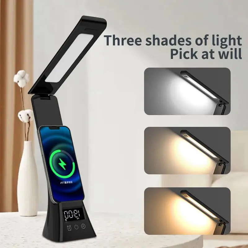 LED 데스크 램프, 무선 충전식 야간 조명, 눈 보호 LCD 디스플레이, 터치 컨트롤 데스크 램프, 3 단계 조도 조절 가능