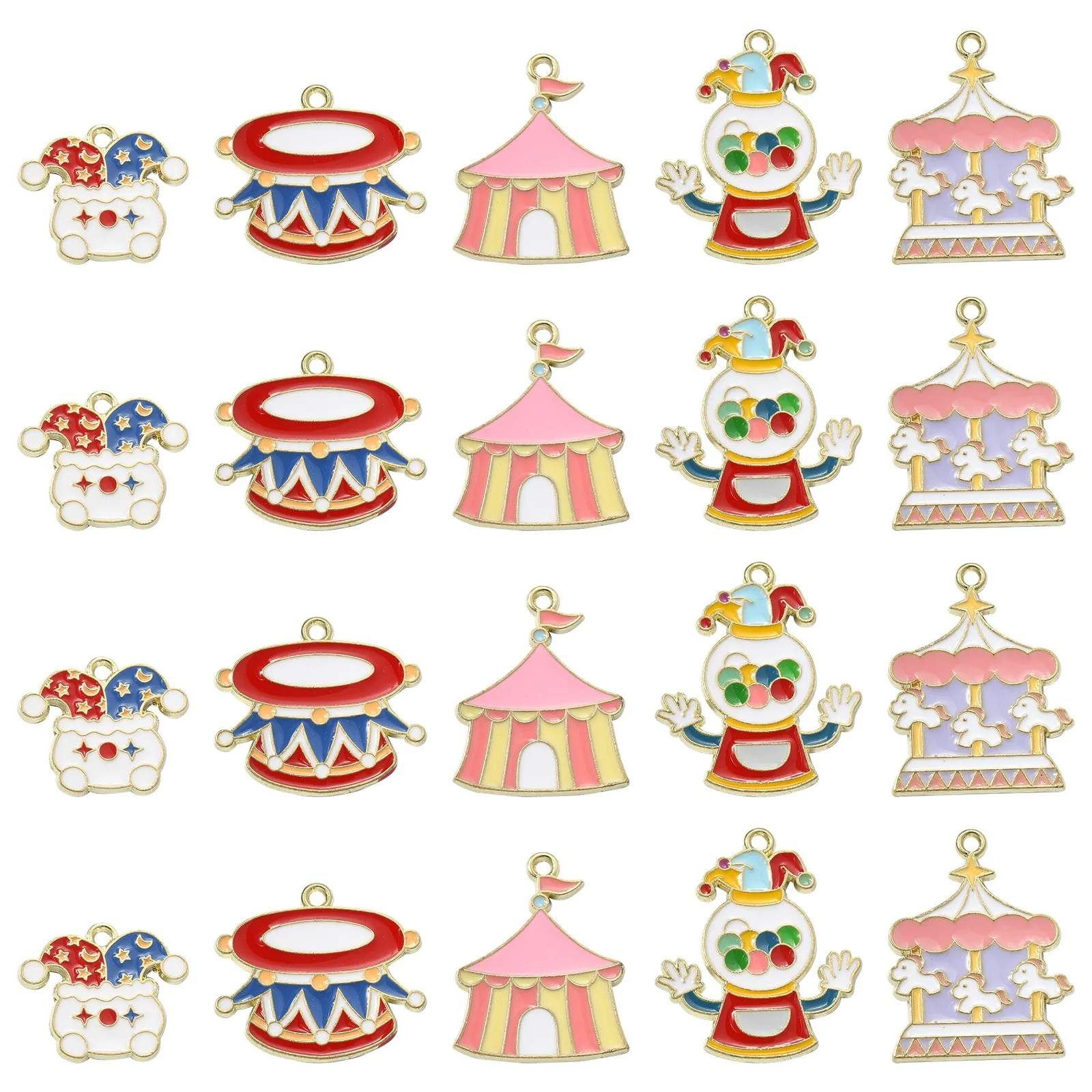 

30Pcs 5 Styles Enamel Circus Charms Clown Drum Tent Merry-Go-Round Charms Cute Dangle Charms for Jewelry Making Crafting