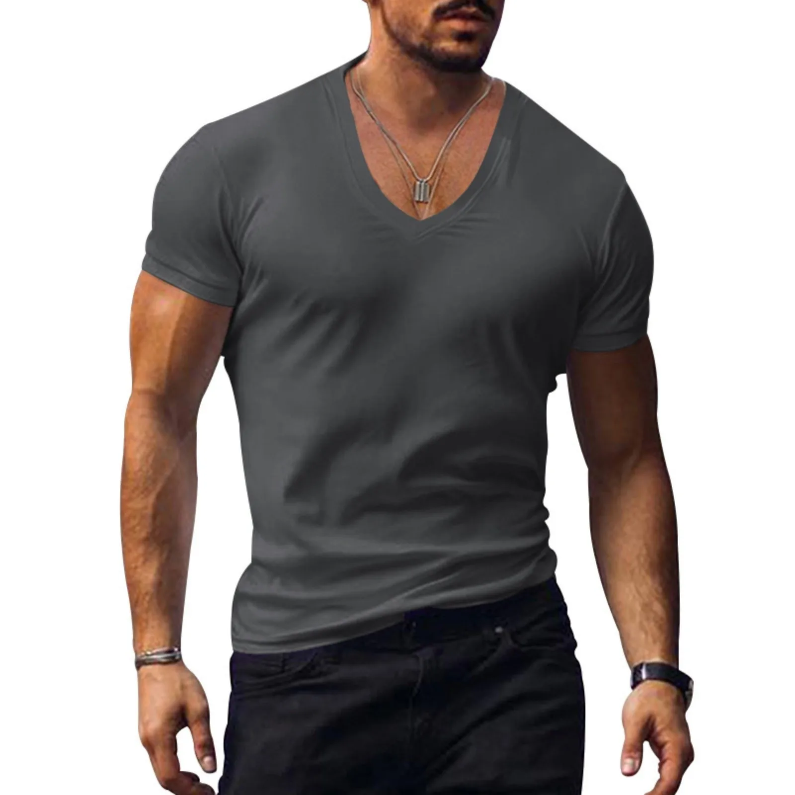 Men'S V-Neck T-Shirt Solid Color Casual T-Shirt Short Sleeve Tops T Shirt Man Tops Summer T Shirt Gym 2025 Camiseta 8 Sa3d640b2a14a41fa8616972a061c8fea5