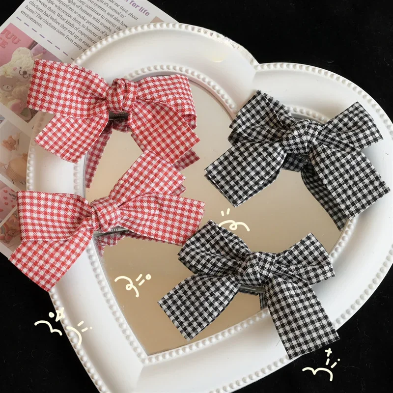 Japanese Plaid Bowkont Hairpin Double Ponytail Alligator Clips Children Hair Accessories for Girls Christmas Barrettes Headwear