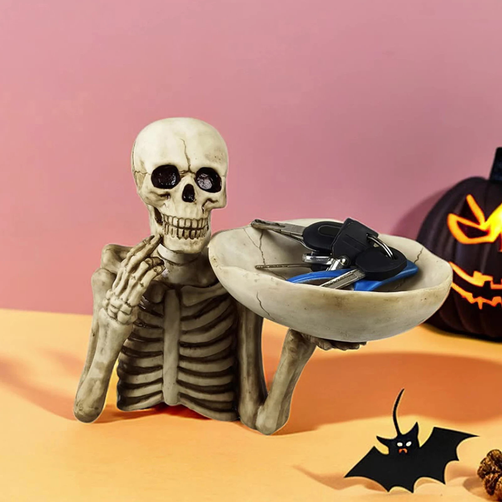 Halloween Skeleton Snack Storage Tray Resin Candy Holder Punk Food Display Bowl for Home Tabletop Party Bar Tray