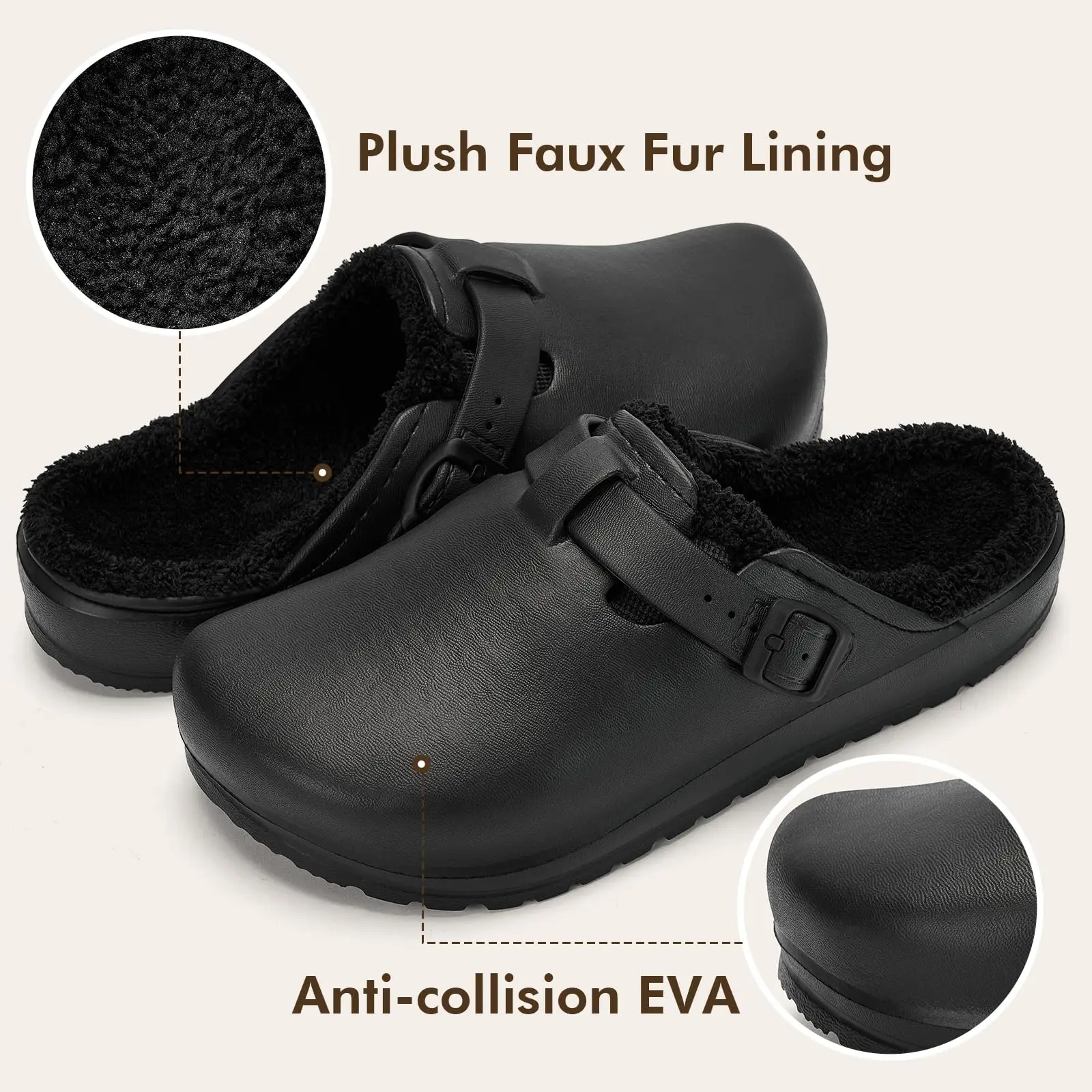 Womens Clogs Winter Mules Slip on Nurse Shoes Work Garden Slippers with Cotton Lined New Outdoor and Indoor Soft Cotton Shoes 4