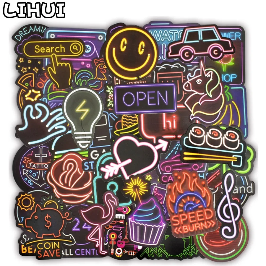 50 PCS Neon Stickers Gift Toys for Children Anime Cute Sticker to Laptop Skateboard Phone Guitar Suitcase Fridge Bike Car Decals 50pcs pack halloween stickers diy halloween srapbooking for suitcase skateboard laptop luggage fridge kids toys sticker