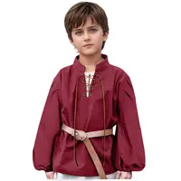 Chemise de Pirate médiévale pour garçons, Costume de la Renaissance à lacets pour Halloween, Jacobite écossaise, Ghillie, hauts Viking Colonial 5