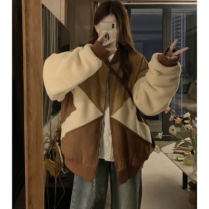 

Коричневая Женская одежда, верхняя одежда, куртки с соединением, модная уличная одежда в американском стиле Y2K, новинка 2023, зимнее женское пальто