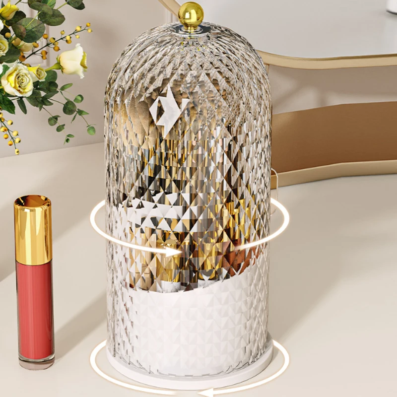 360° Rotating Makeup Brush Storage Container Dustproof Divider Desktop Makeup Storage Box Lipstick Eyebrow Pencil Holder 6