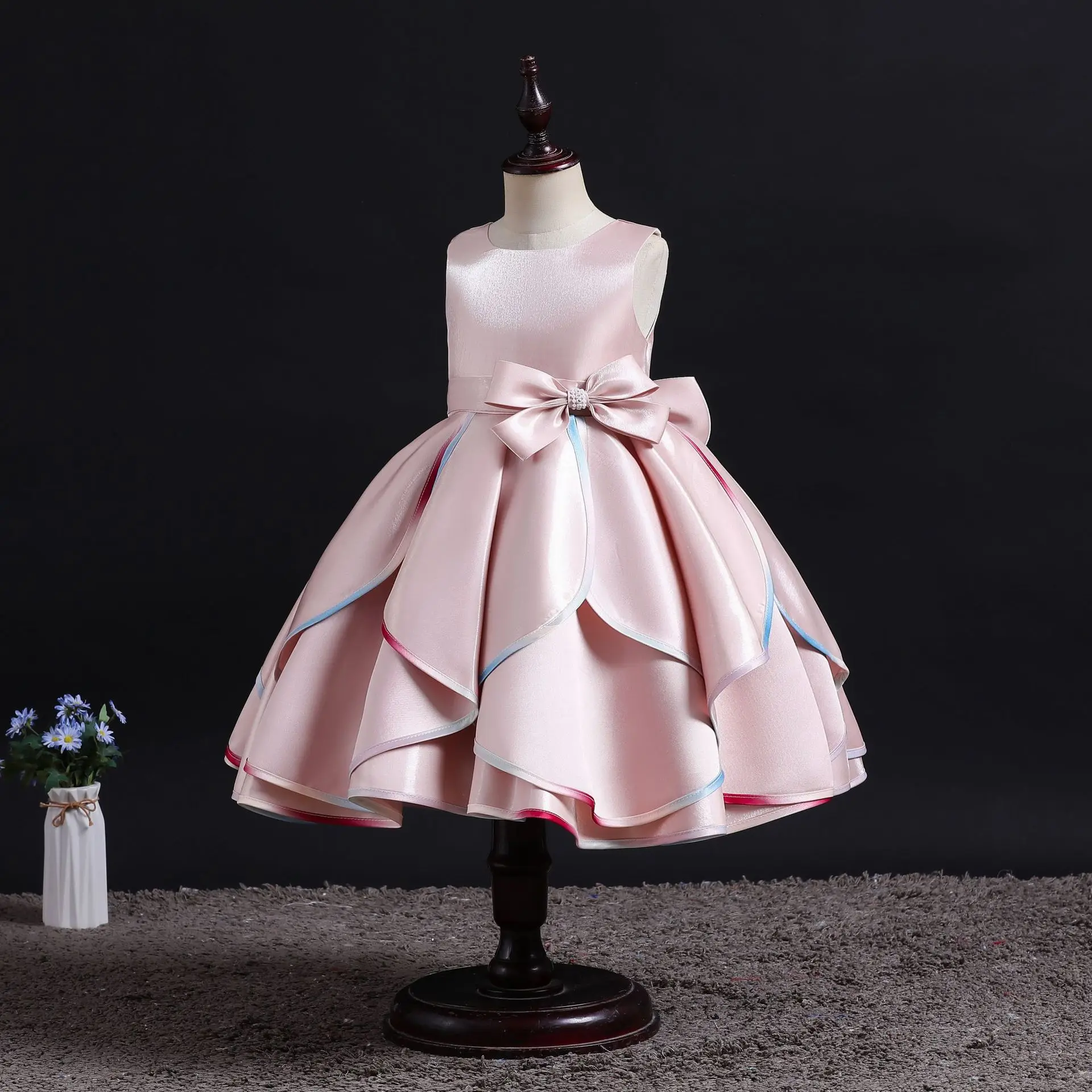 Dresses Plaid Flower Girls Elegant Birthday Gown With Bow Children Birthday Frocks 0-4 Years