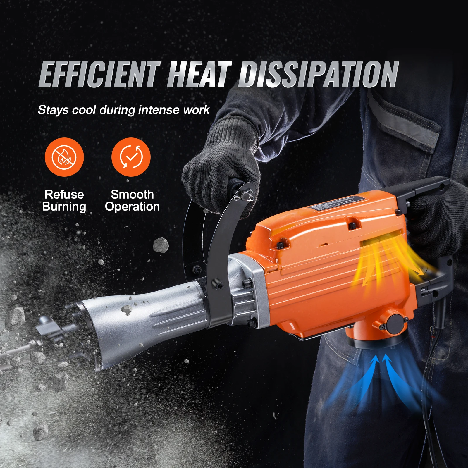 VEVOR Demolition Jack Hammer, 2200W Electric Jackhammer Heavy Duty, 1350 BPM Concrete Breaker, 2pcs Chisels Bit Chipping 4
