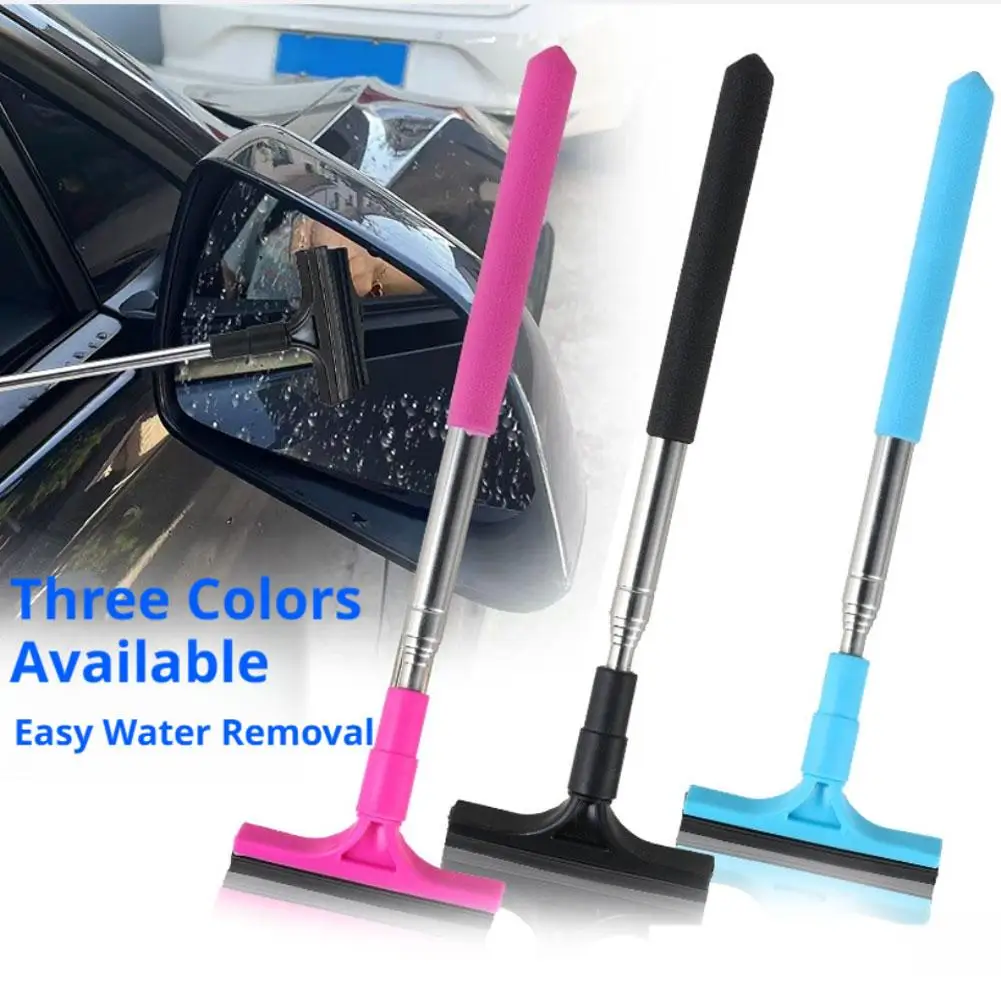 Car Rearview Mirror Wiper Cleaning Tool Telescopic Glass Mist Cleaner Scraper Handle Window Brush For Auto Accessories
