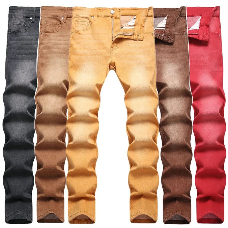 

New 2022 Mid-Rise Casual Solid Color Jeans Slim Stretch Men's Cotton Pencil Pants Simple Streetwear