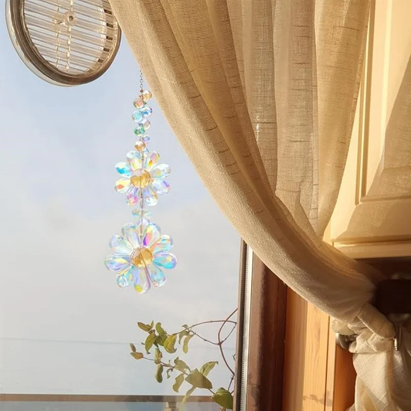 Crystal Flower Suncatcher Window Hanging Ornament Rainbow Maker Sun Catcher Indoor Outdoor Patio Garden Decor Crystal Gift