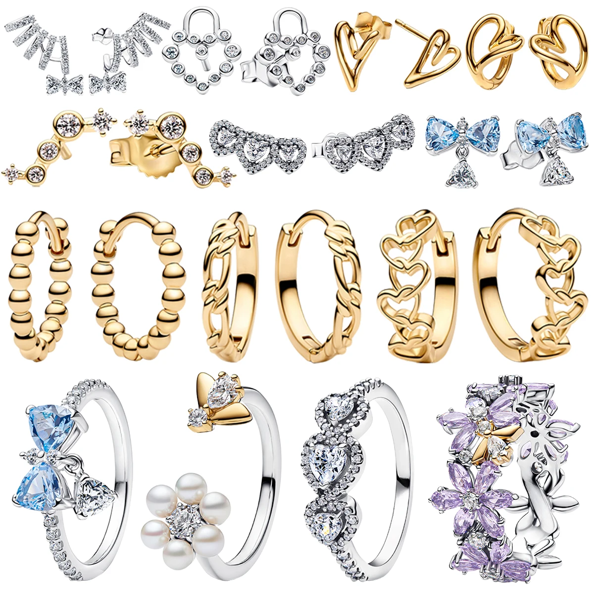 925 Silver Butterfly Stud Earrings Jewelry Set Ring Bracelet Necklace