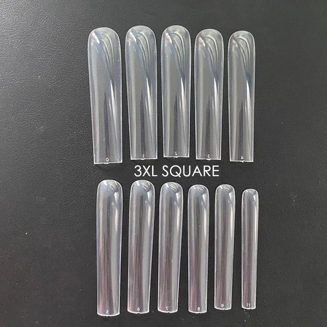 XXL Clear Square Full Cover Press On False Nail Tips Extra Long Nails Straight Shape False Tips UV Gel Manicure Tool Fake Finger 3XL Square 240pcs
