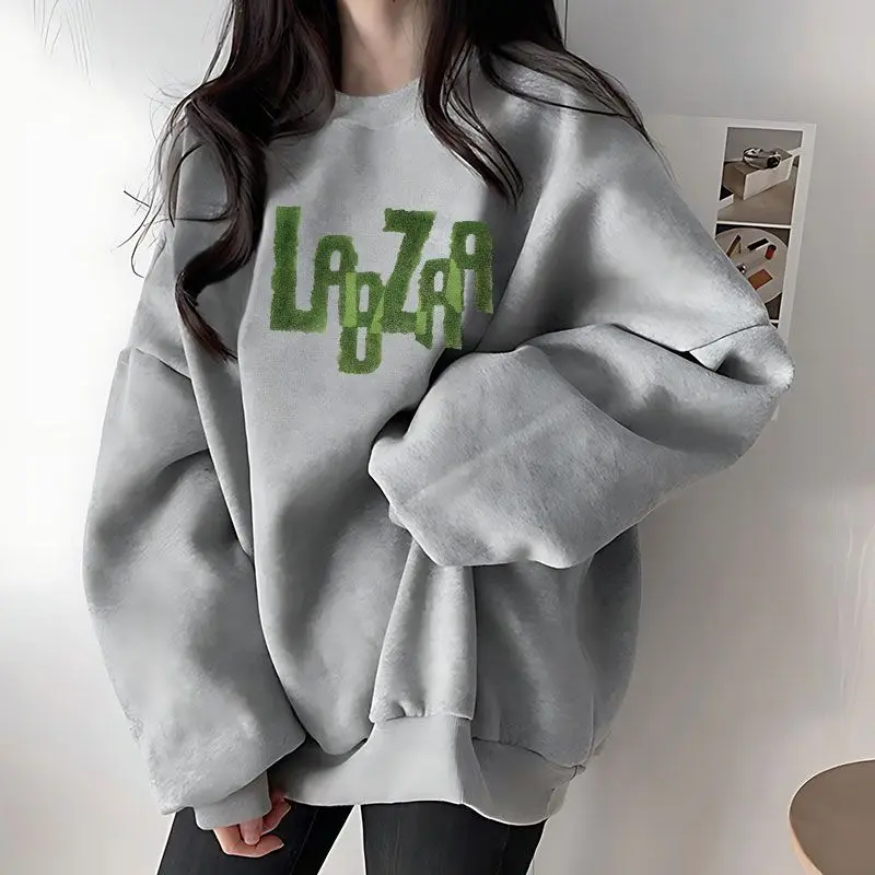 Trendy Cat Print Thick Hoodies Pullover Round Neck Men And Women Lazy Style Loose Oversized Casual Autumn Top Vintage Streetwear