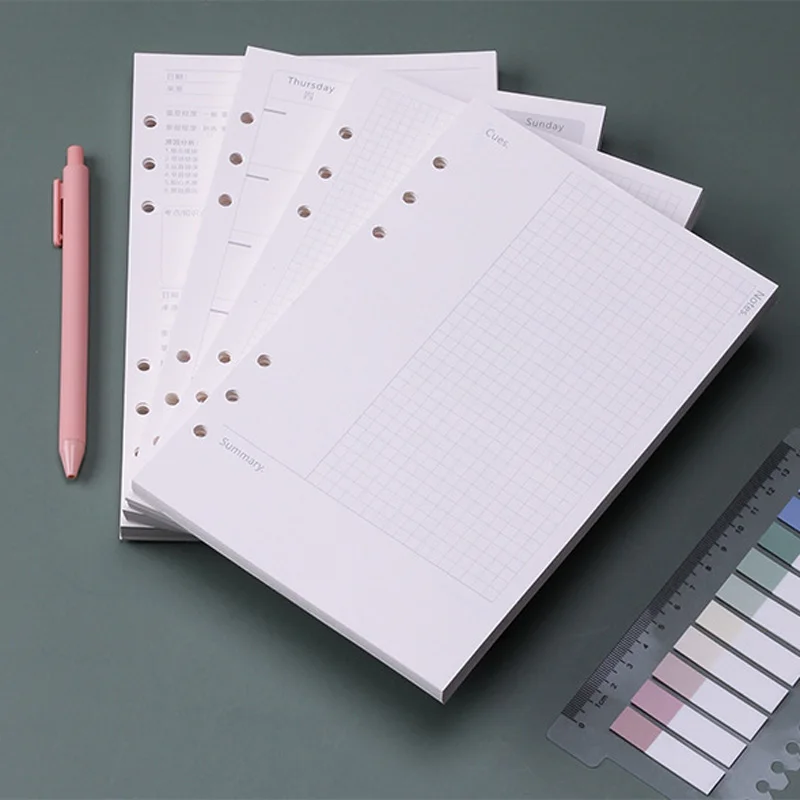 

A5 Loose Leaf 6 Holes Notebook Refill Spiral Binder Inner Page Weekly Monthly To Do Line Dot Grid Inside Paper Stationery