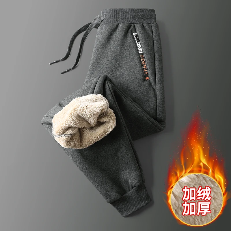 thumbnail image 1 of Pantalones casuales de polar de invierno para hombre, pantalones deportivos para correr en el gimnasio, pantalones de terciopelo gruesos y cálidos de color sólido, pantalones deportivos para hombre, 1 of 5