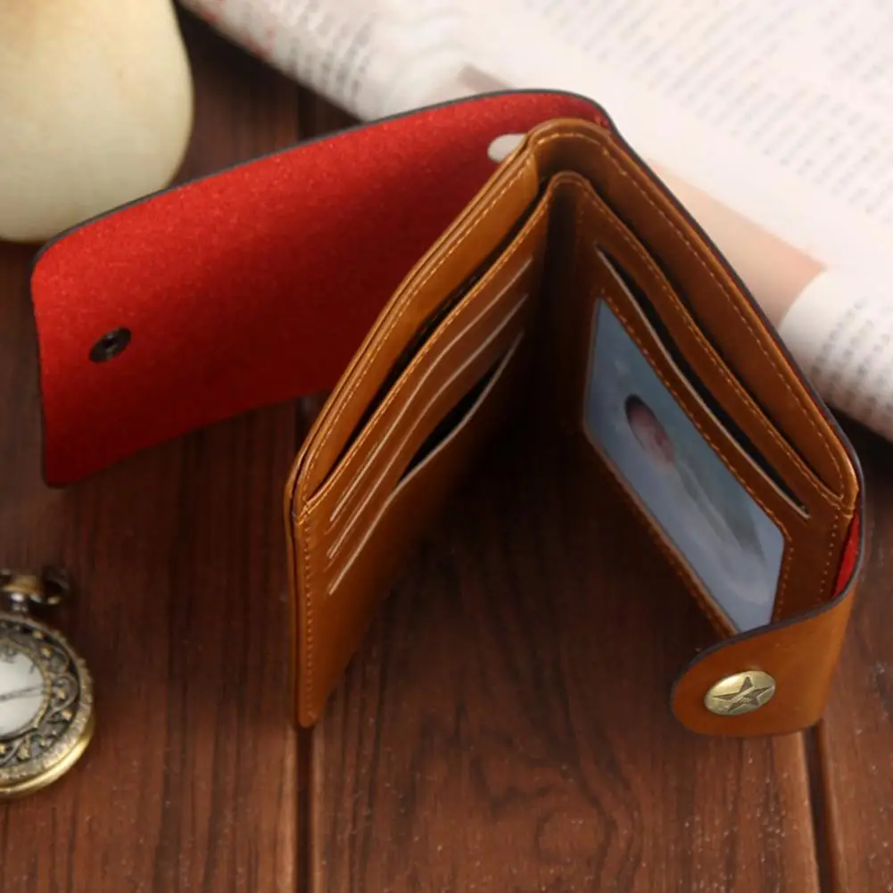 Men Wallet Foldable Bifold Faux Leather Card Money Case Coin Portable Snap-fastener Male Purse Card For Shopping