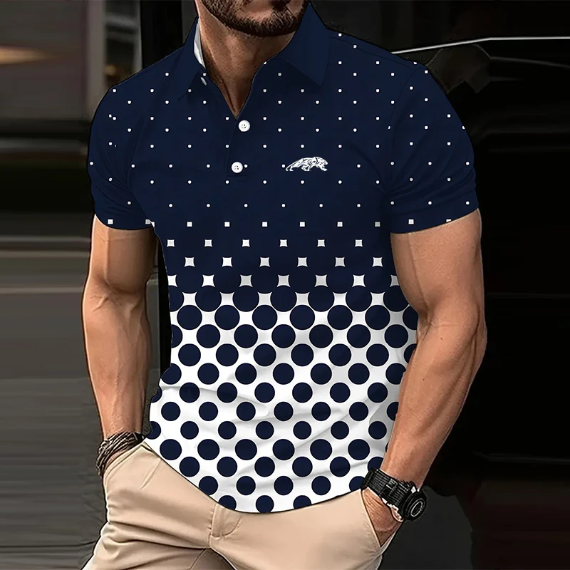 Description Picture 6 of itemMen Summer Casual Round Dot 3D Digital Print Casual Short Sleeve Polo Shirt .