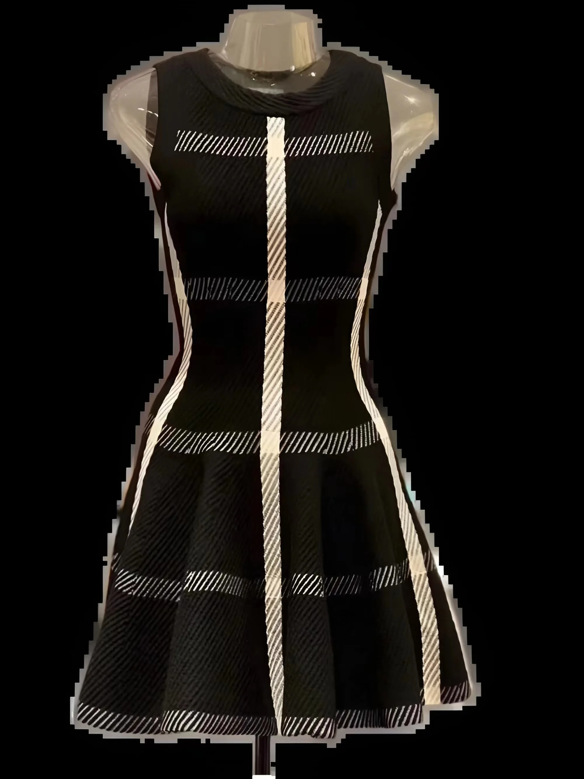 

Fashion Color Clash Women Knit Dress Knit Cotton Sleeveless Mini A-Line Black Dresses 2024