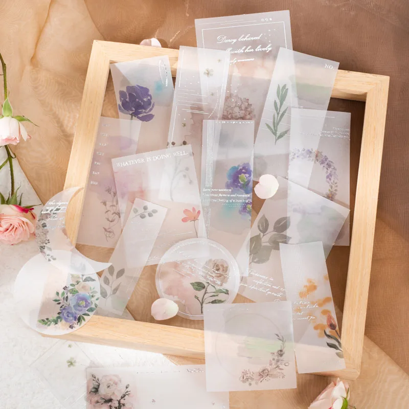 20Pcs Assorted Flower Vintage Border Silver Stamping Material Paper Pay Note Decorative Material Aesthetic Scrapbooking Diary