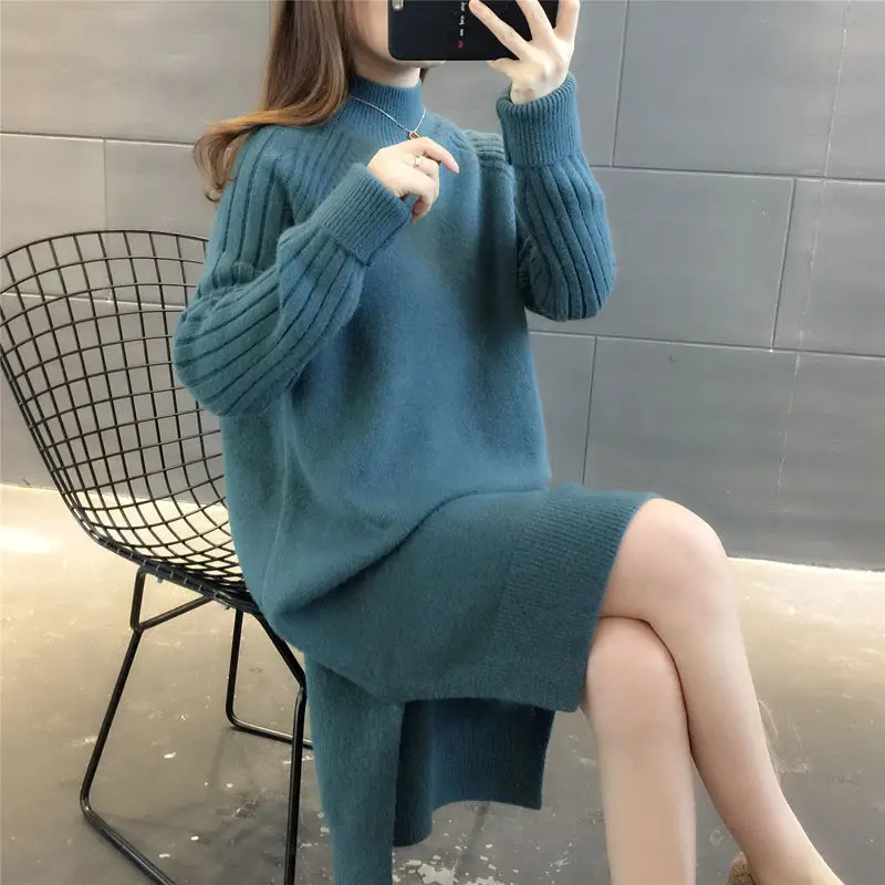 

2023 Autumn Winter Women Turtleneck Sweater Dress Long Sleeve Loose Knitted Dress Female Dress Ladies Pullovers Dress Vestidos