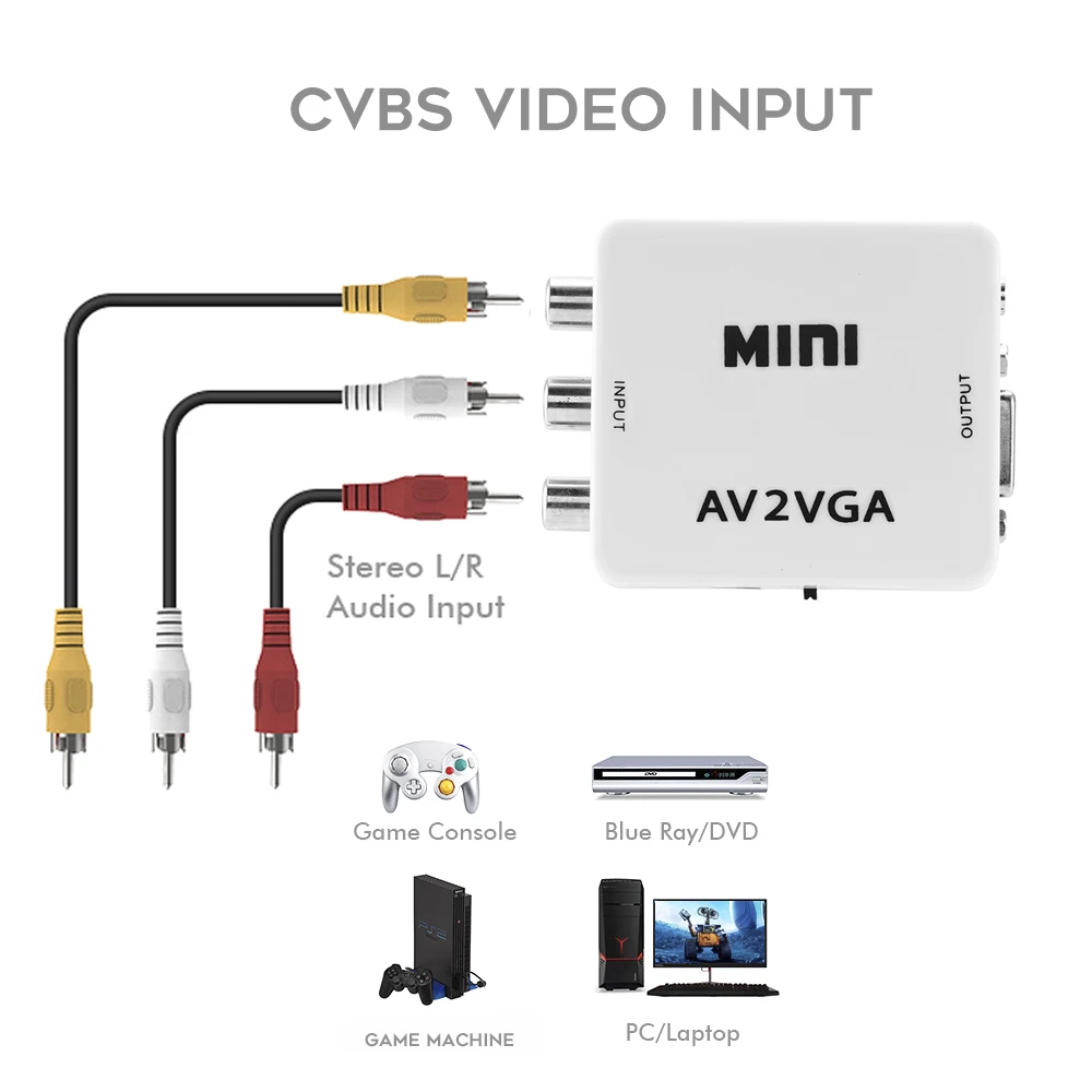 RCA to HDMI AV to HDMI Converter AV2HD 1080P CVSB L/R Output Video