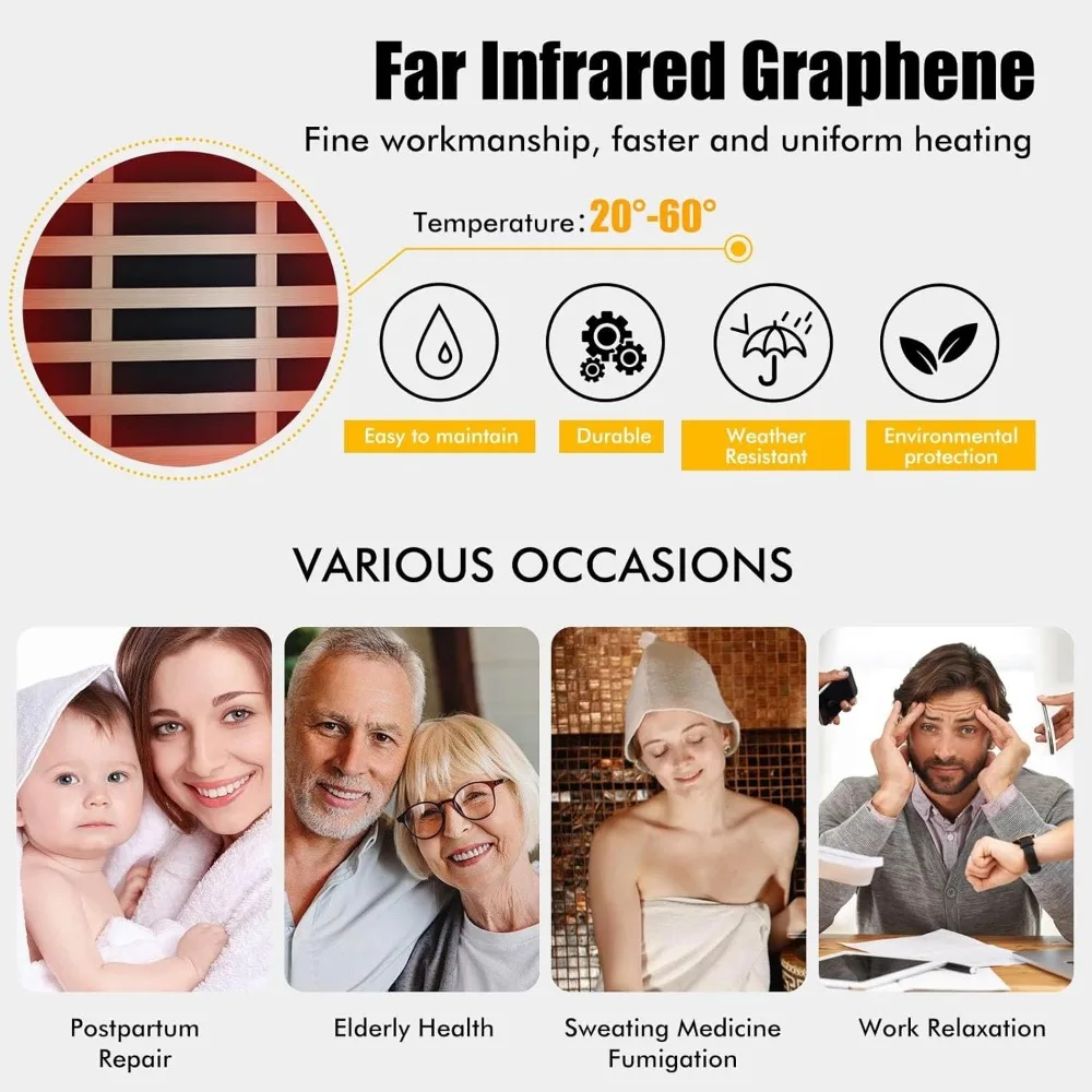 Outdoor Sauna Wooden Far Infrared Saunas Spa 1300W Low-EMF Dry Sauna Room for One Person Finland Spruce Wood 5