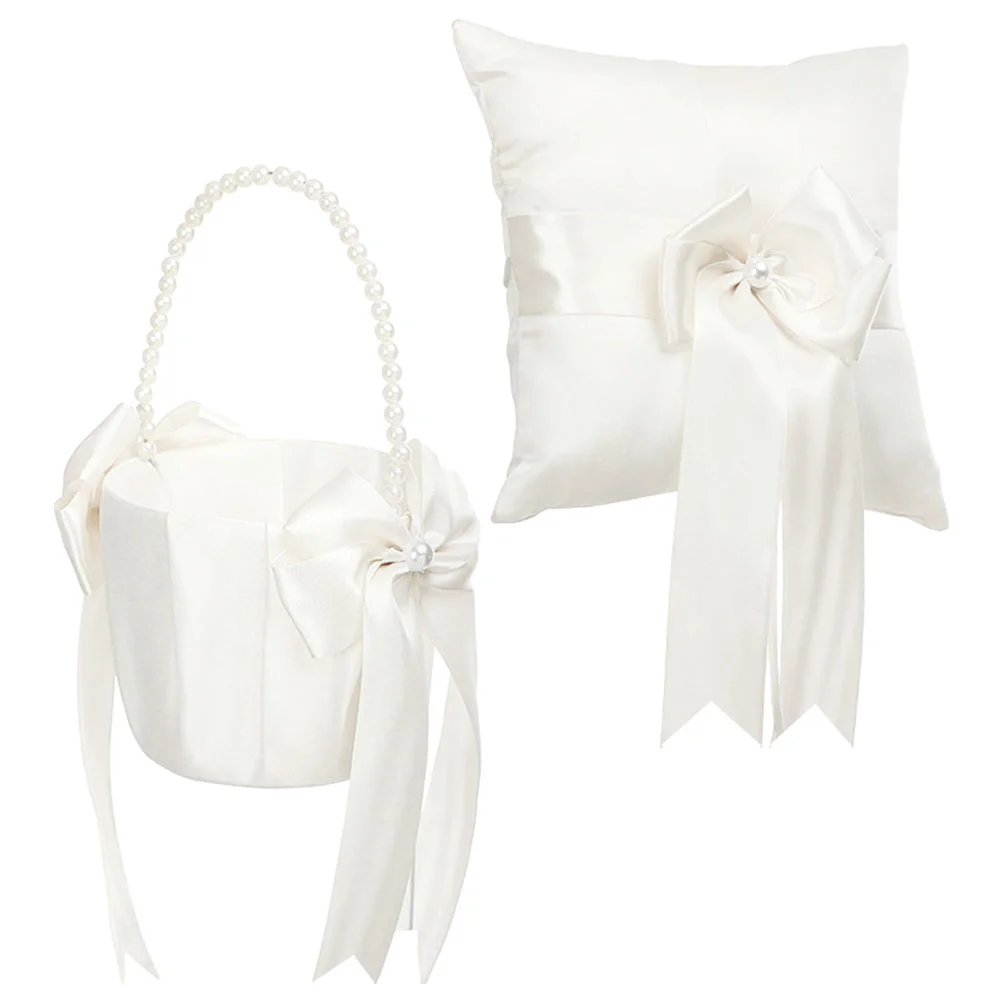 

Pearl Inlaid Flower Basket Flower Wedding Ring Pillow Wedding Supplies wedding flower girl basket ring pillow set