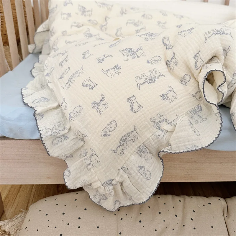 Cotton Muslin Duvet Cover Set for Nursery & Kids' Room Cute Cat Duvet Cover and Pillowcase Set for Childrens