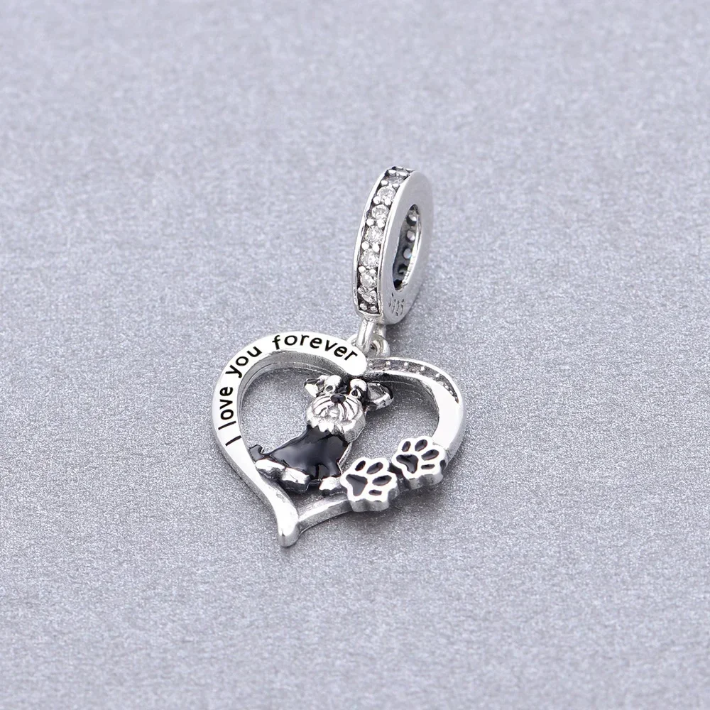 Huoonew Fit Original Pan Charm Bracelet 925 Silver I Love You Forever Yorkshire Dog Bead For Making DIY Memorial Berloque 3