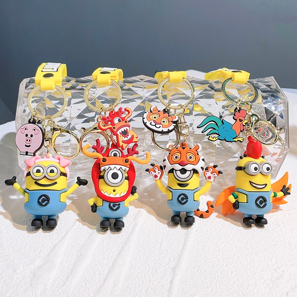 Kawaii Minions Anime Figure Keychain Cute Cartoon Model Car Keychain
