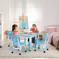 AOOU Kids Table and 4 Chairs Set, Height Adjustable Toddler Study Table Set, Multi-Activity Art Table Graffiti Desktop Age 2-10 2